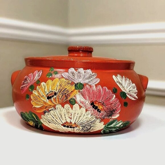 Vintage Other - Ransburg 1930s Floral Ceramic Vintage Bean Pot with Lid